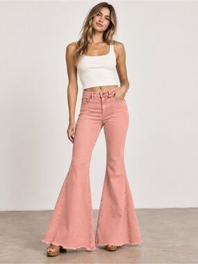 Shyanne Size 34 Dusty Coral Super Flare Bell Bottom Jeans Western Raw Hem